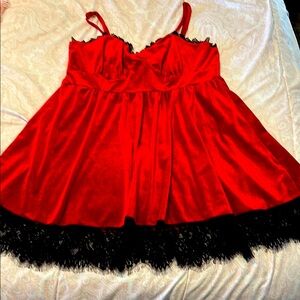Red velvety and Black Lace Trim Dress size 3x classy and sexy with stretch!